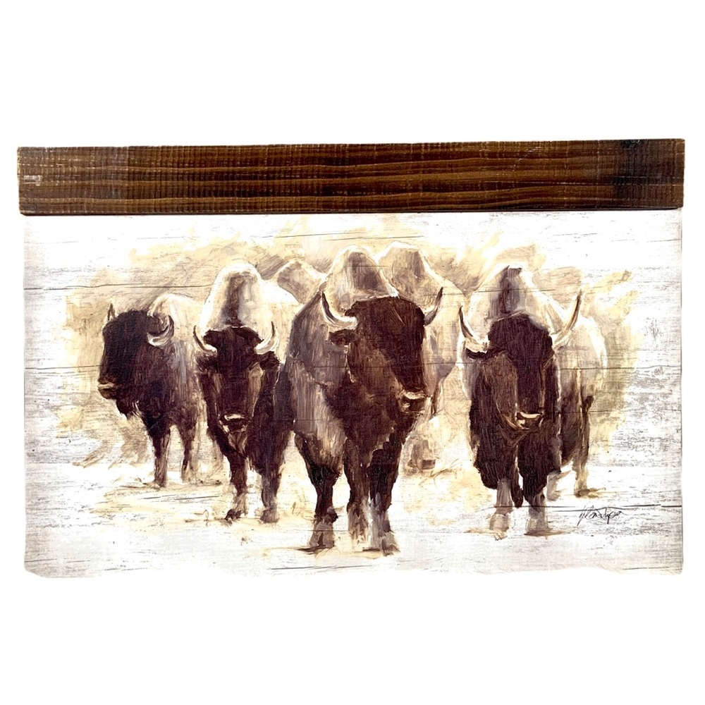 Spring Shop Herd of Buffalo on Wood Frame